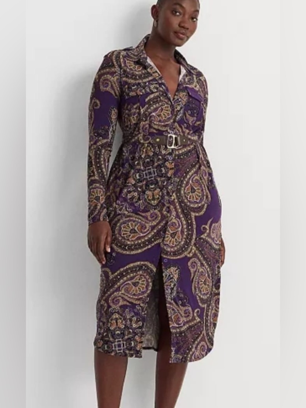 Lauren Ralph Lauren Purple Paisley Long Sleeve Shirt Dress